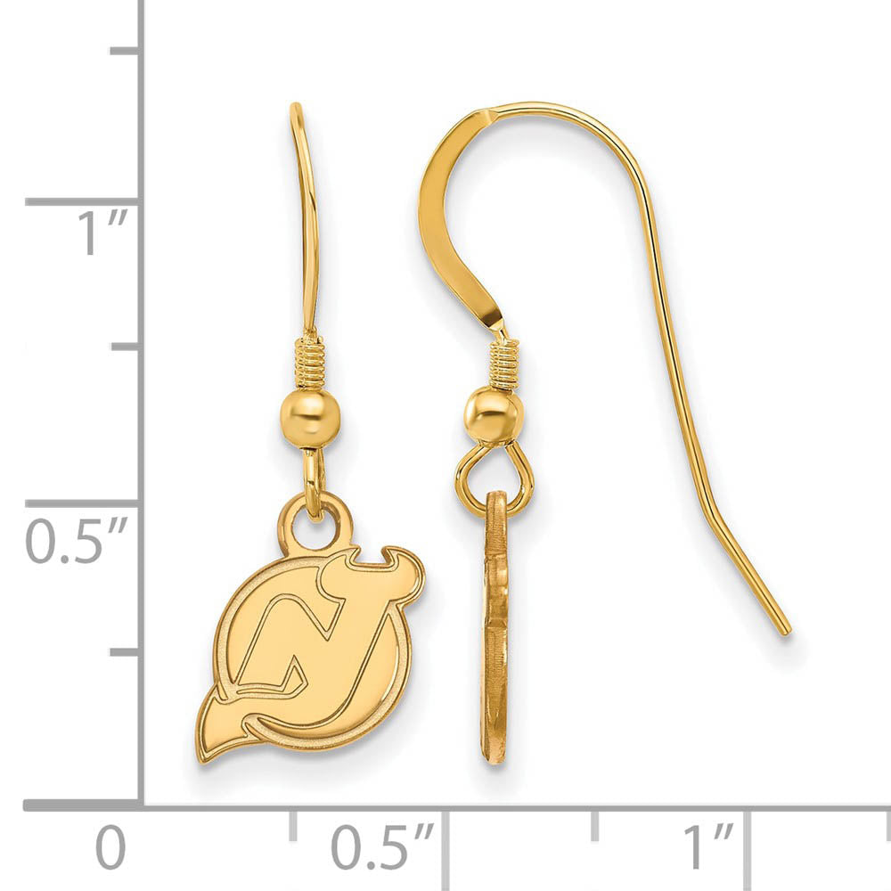 Alternate view of the SS 14k Yellow Gold Plated NHL New Jersey Devils XS Dangle Earrings by The Black Bow Jewelry Co.