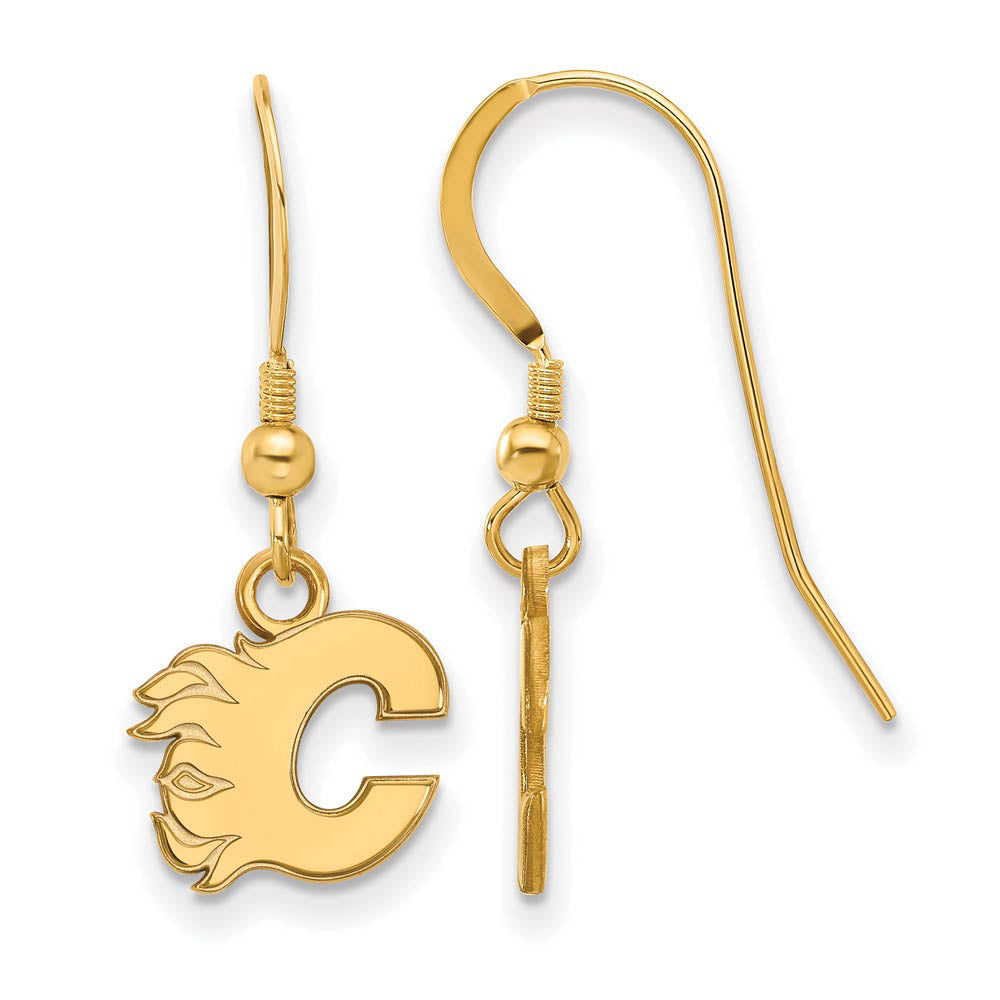 SS 14k Yellow Gold Plated NHL Calgary Flames XS Dangle Earrings, Item E17912 by The Black Bow Jewelry Co.