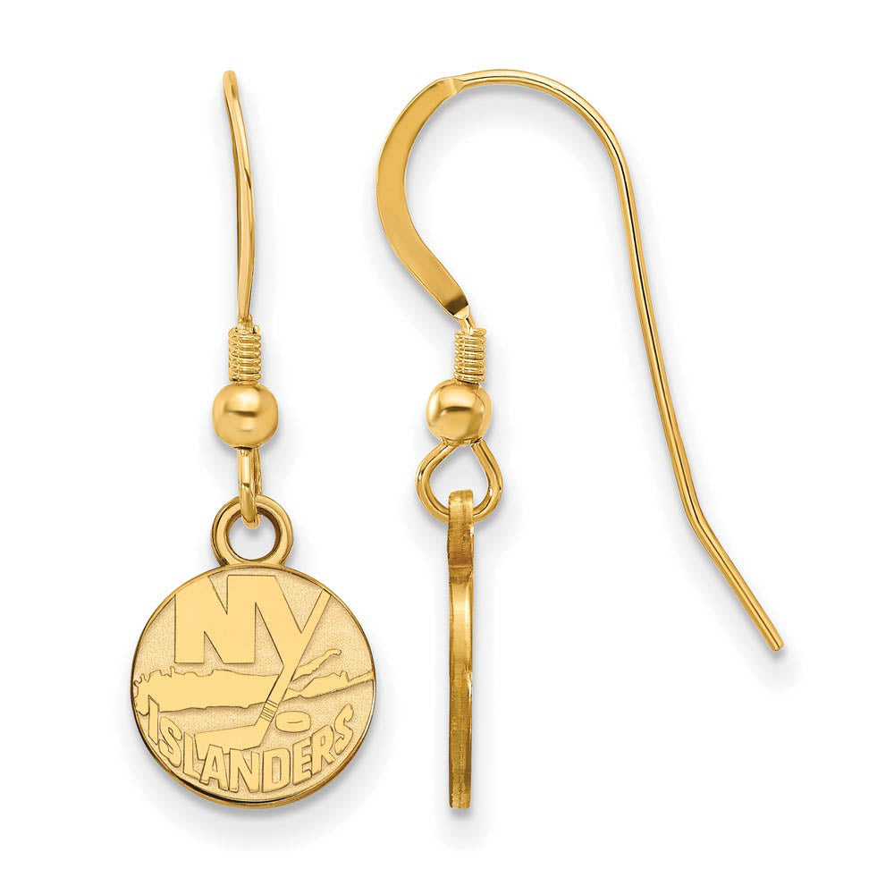 SS 14k Yellow Gold Plated NHL New York Islanders XS Dangle Earrings, Item E17914 by The Black Bow Jewelry Co.