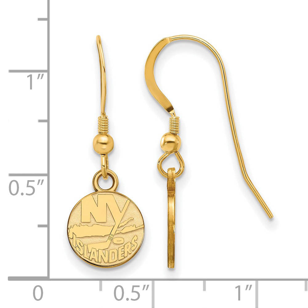 Alternate view of the SS 14k Yellow Gold Plated NHL New York Islanders XS Dangle Earrings by The Black Bow Jewelry Co.