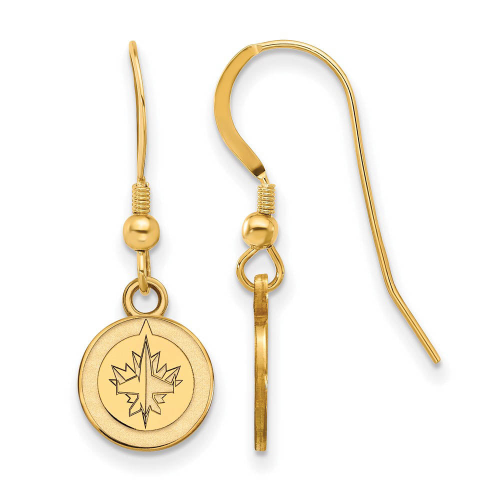 SS 14k Yellow Gold Plated NHL Winnipeg Jets XS Dangle Earrings, Item E17915 by The Black Bow Jewelry Co.