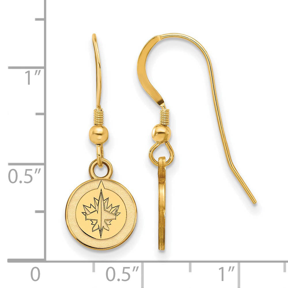 Alternate view of the SS 14k Yellow Gold Plated NHL Winnipeg Jets XS Dangle Earrings by The Black Bow Jewelry Co.