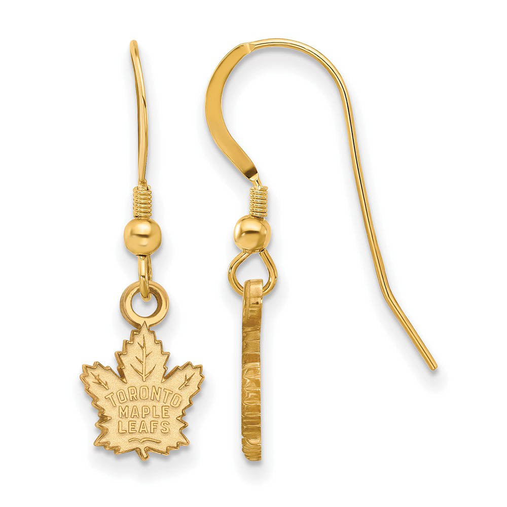 SS 14k Yellow Gold Plated NHL Toronto Maple Leafs XS Dangle Earrings, Item E17918 by The Black Bow Jewelry Co.