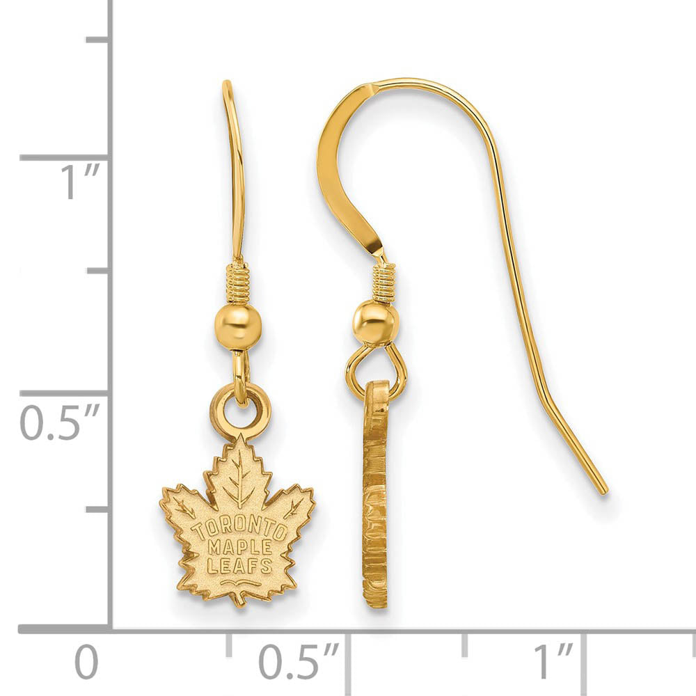 Alternate view of the SS 14k Yellow Gold Plated NHL Toronto Maple Leafs XS Dangle Earrings by The Black Bow Jewelry Co.