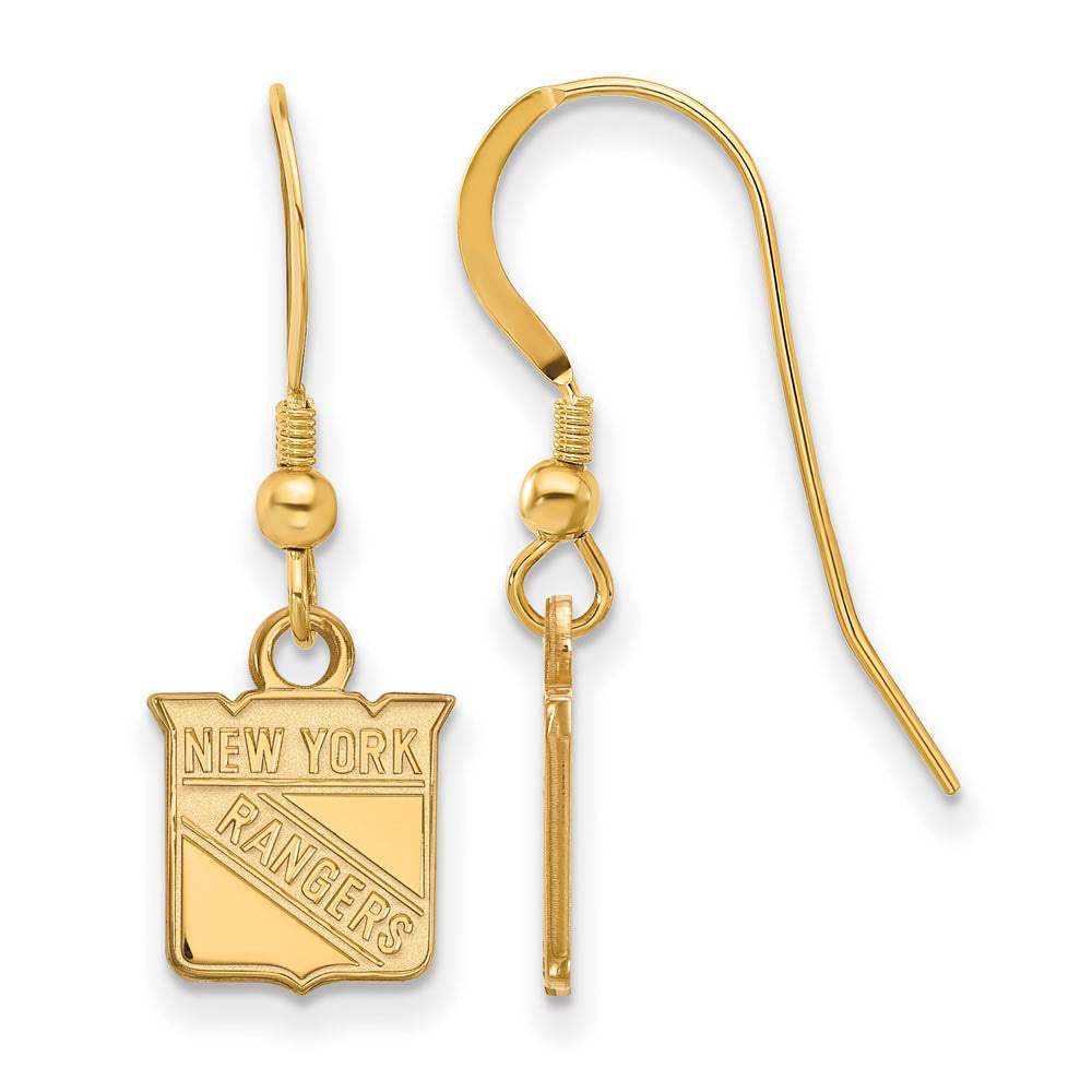 SS 14k Yellow Gold Plated NHL New York Rangers XS Dangle Earrings, Item E17919 by The Black Bow Jewelry Co.