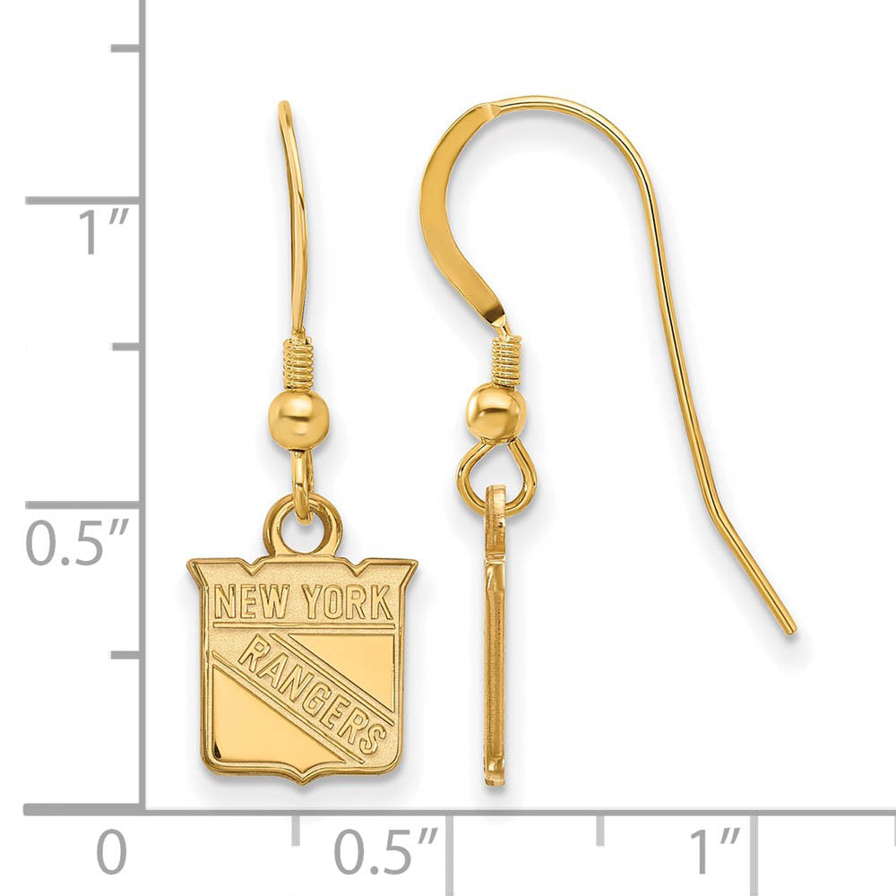 Alternate view of the SS 14k Yellow Gold Plated NHL New York Rangers XS Dangle Earrings by The Black Bow Jewelry Co.
