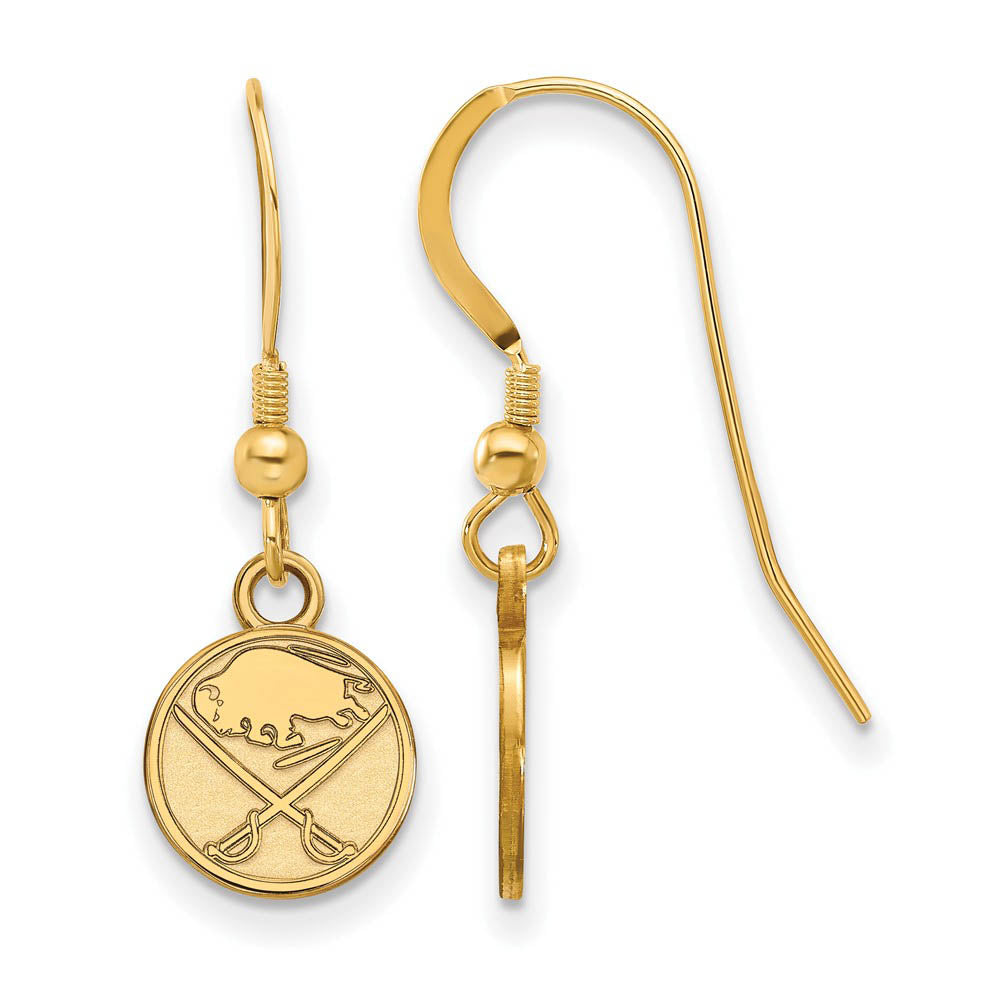 SS 14k Yellow Gold Plated NHL Buffalo Sabres XS Dangle Earrings, Item E17920 by The Black Bow Jewelry Co.