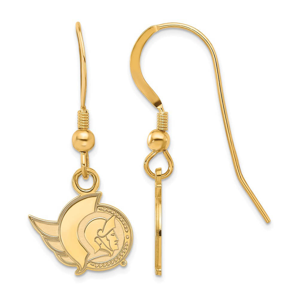 SS 14k Yellow Gold Plated NHL Ottawa Senators XS Dangle Earrings, Item E17921 by The Black Bow Jewelry Co.