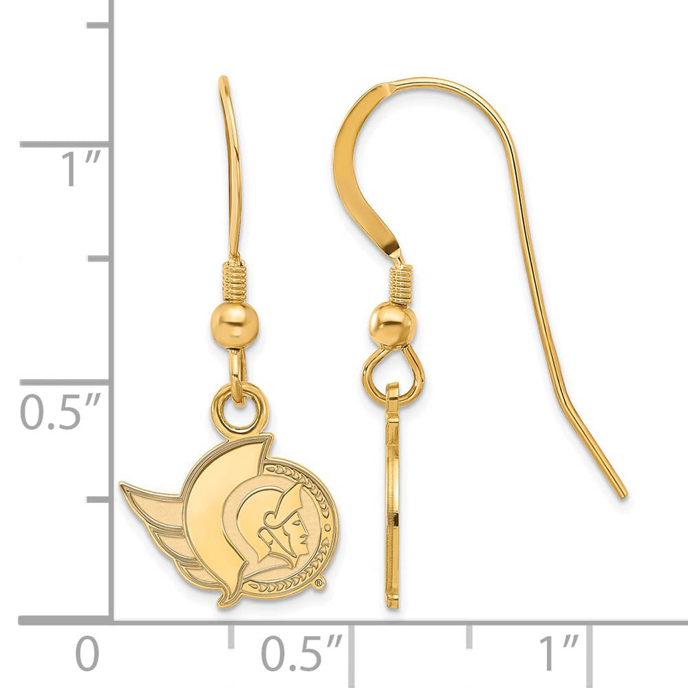 Alternate view of the SS 14k Yellow Gold Plated NHL Ottawa Senators XS Dangle Earrings by The Black Bow Jewelry Co.