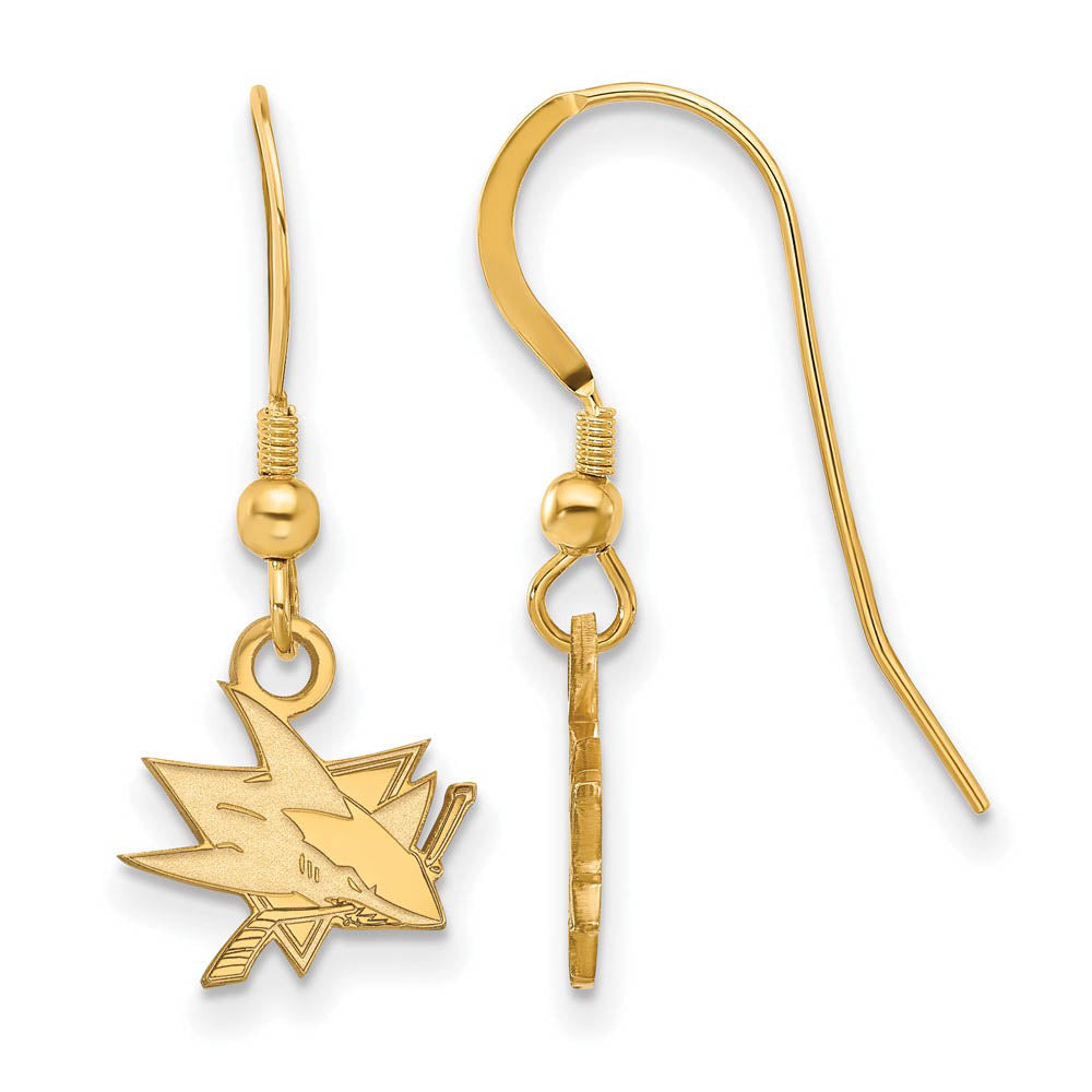 SS 14k Yellow Gold Plated NHL San Jose Sharks XS Dangle Earrings, Item E17922 by The Black Bow Jewelry Co.