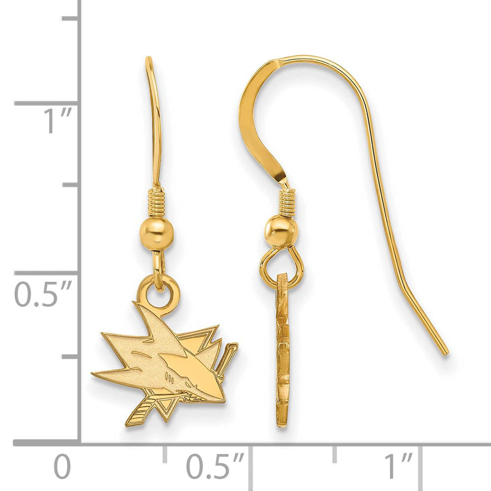 Alternate view of the SS 14k Yellow Gold Plated NHL San Jose Sharks XS Dangle Earrings by The Black Bow Jewelry Co.