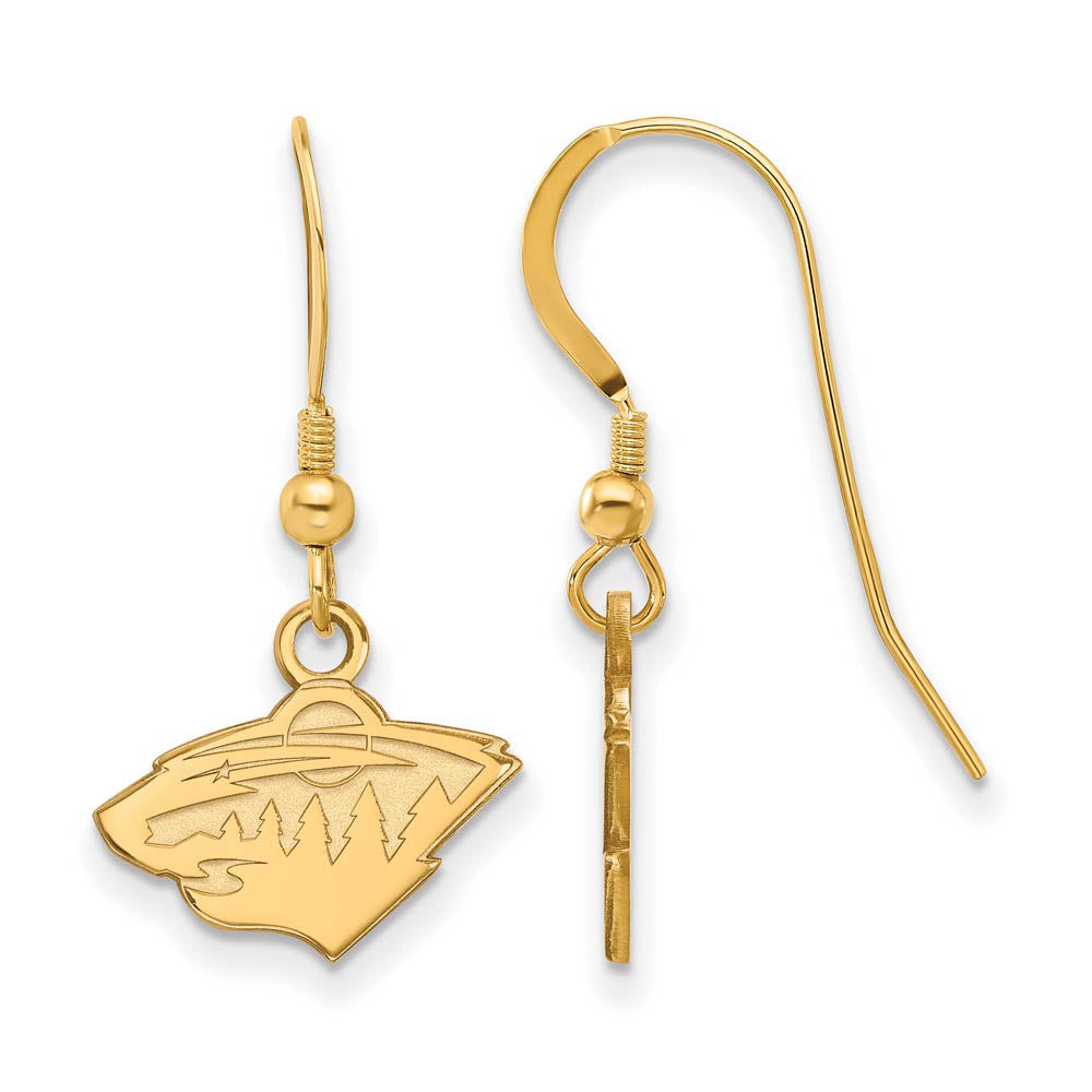 SS 14k Yellow Gold Plated NHL Minnesota Wild XS Dangle Earrings, Item E17923 by The Black Bow Jewelry Co.