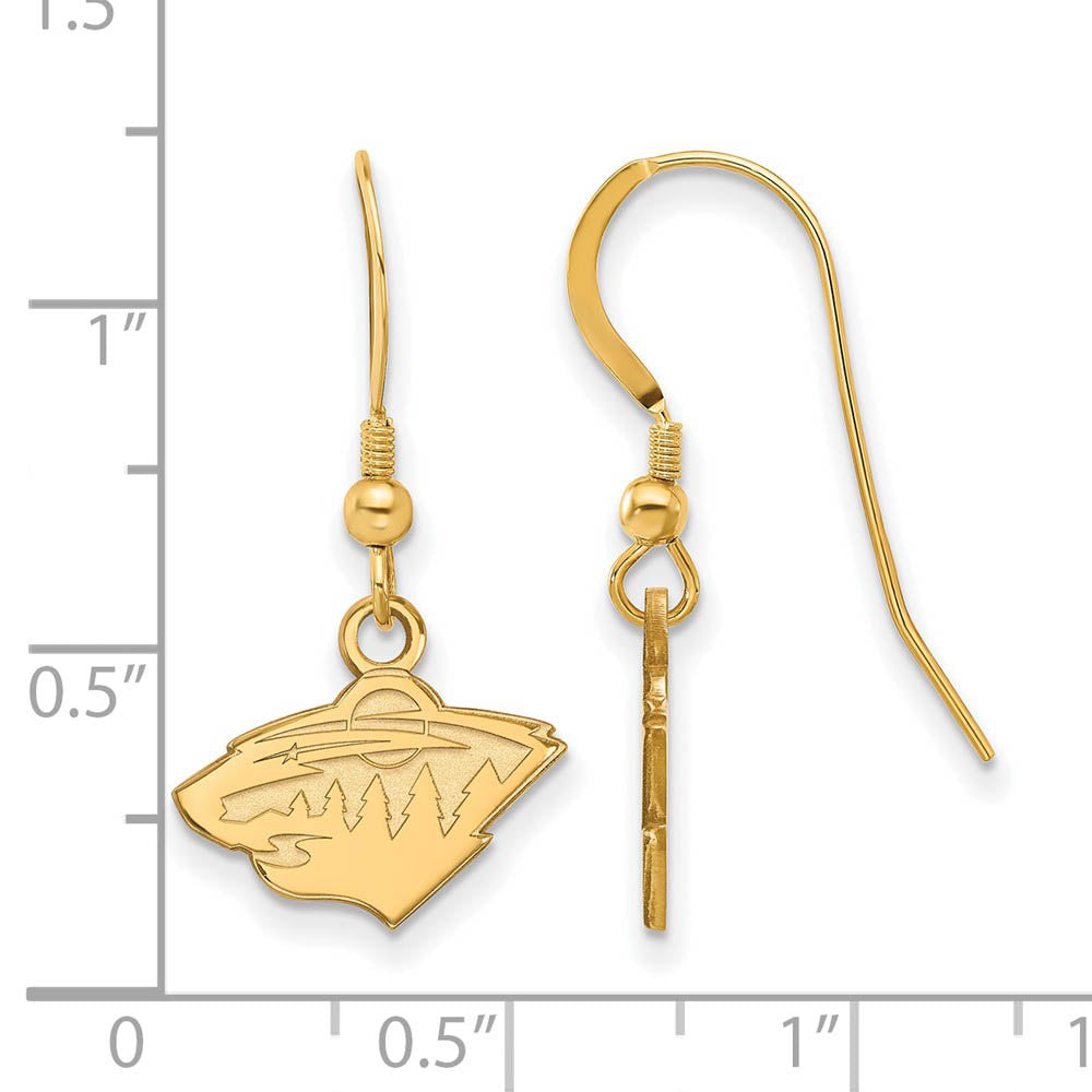 Alternate view of the SS 14k Yellow Gold Plated NHL Minnesota Wild XS Dangle Earrings by The Black Bow Jewelry Co.