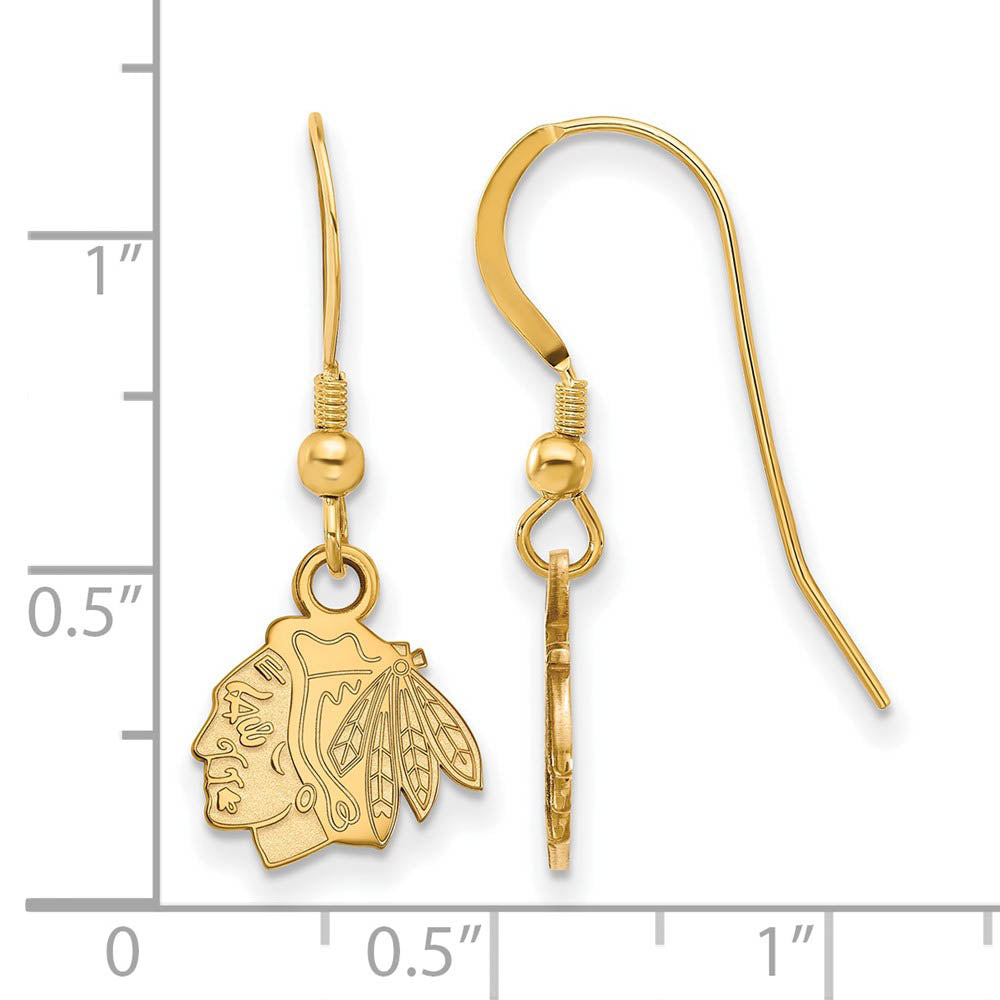 Alternate view of the SS 14k Yellow Gold Plated NHL Chicago Blackhawks XS Dangle Earrings by The Black Bow Jewelry Co.