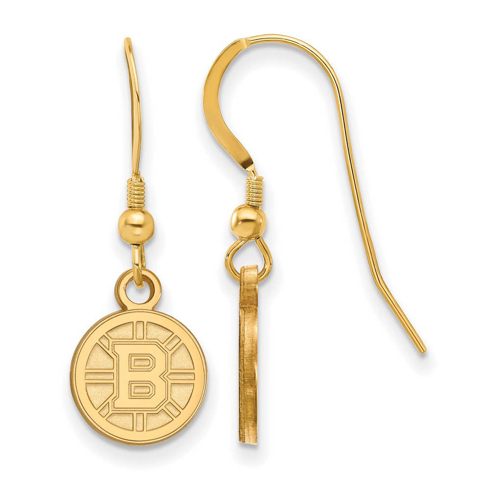 SS 14k Yellow Gold Plated NHL Boston Bruins XS Dangle Earrings, Item E17925 by The Black Bow Jewelry Co.
