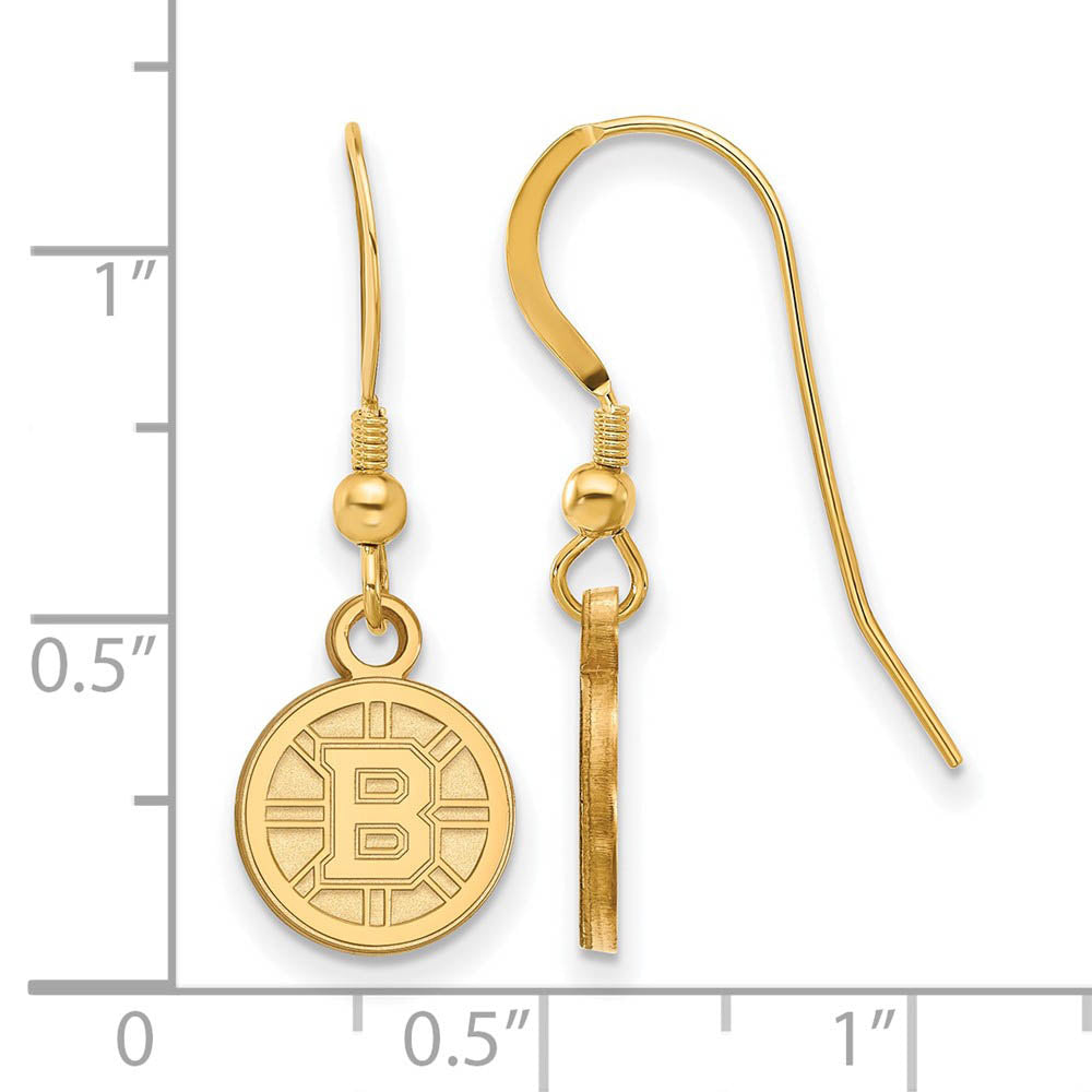 Alternate view of the SS 14k Yellow Gold Plated NHL Boston Bruins XS Dangle Earrings by The Black Bow Jewelry Co.