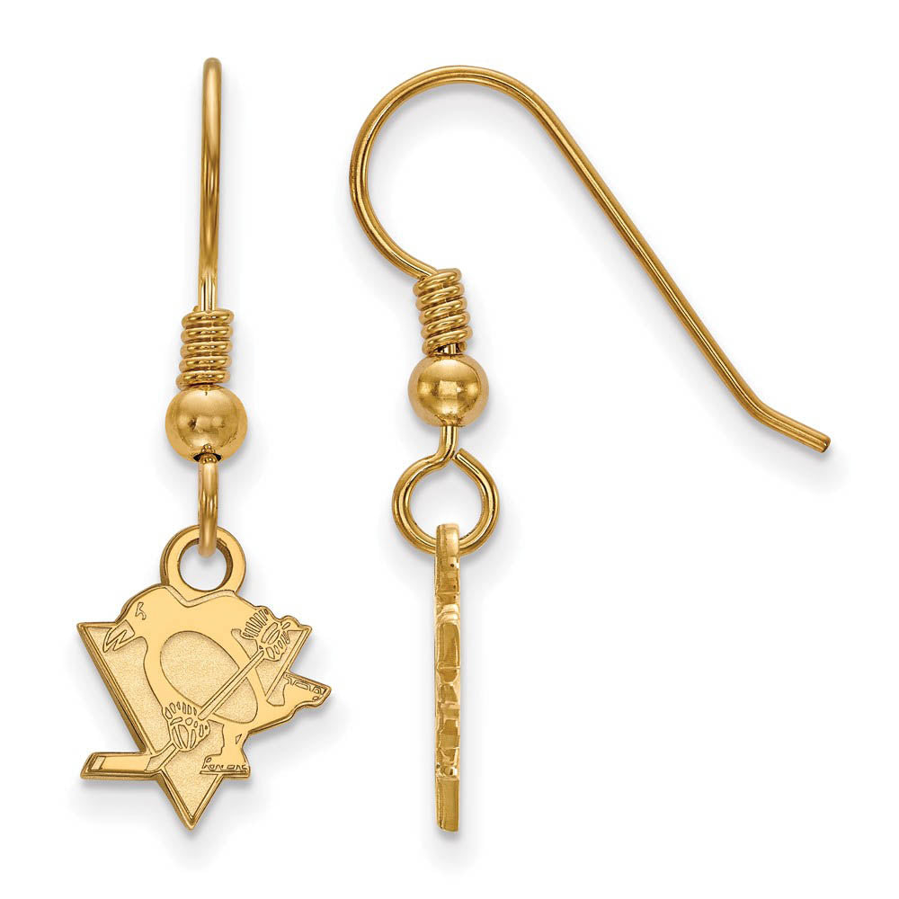 SS 14k Yellow Gold Plated NHL Pittsburgh Penguins XS Dangle Earrings, Item E17927 by The Black Bow Jewelry Co.