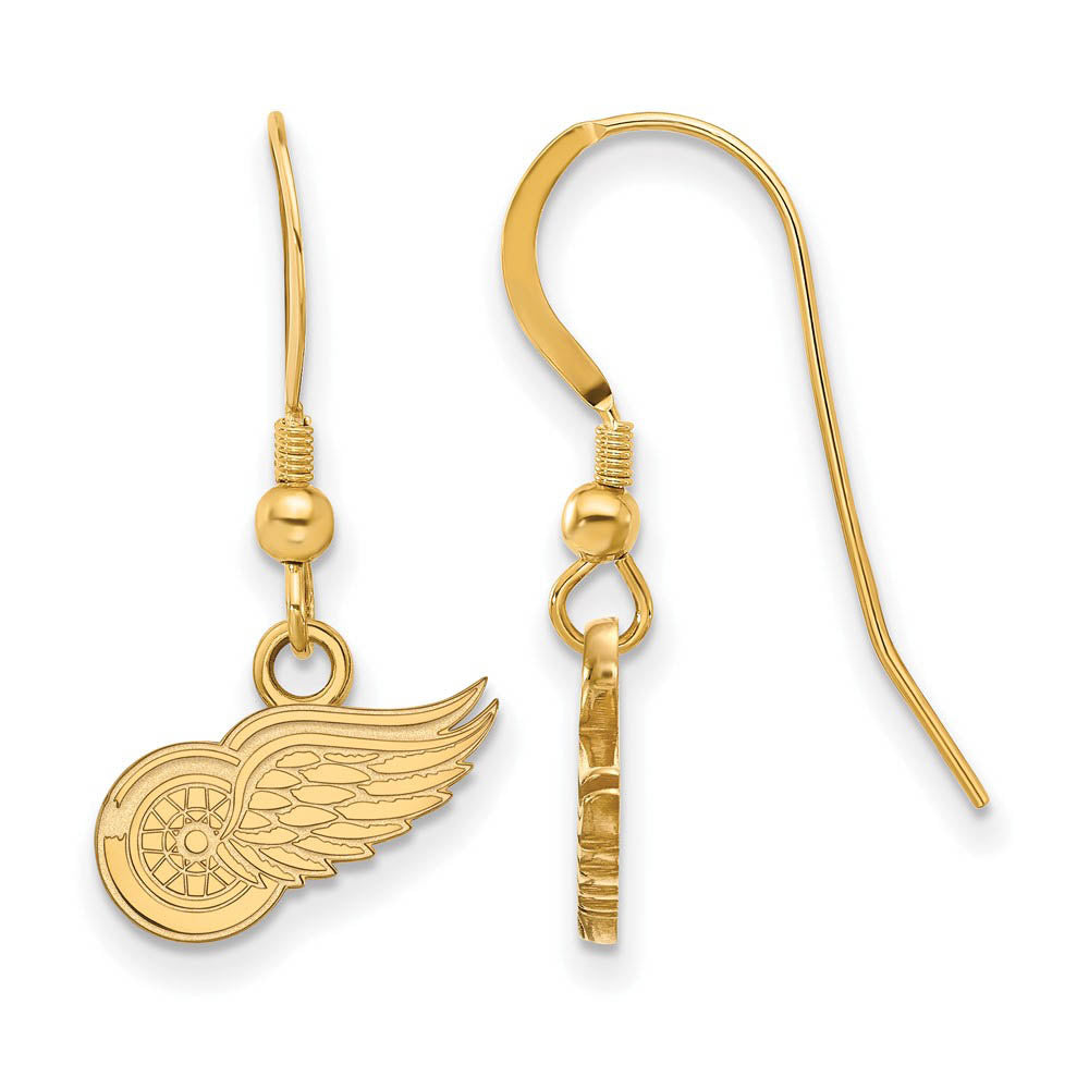 SS 14k Yellow Gold Plated NHL Detroit Red Wings XS Dangle Earrings, Item E17928 by The Black Bow Jewelry Co.