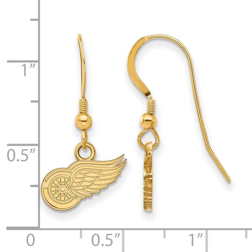 Alternate view of the SS 14k Yellow Gold Plated NHL Detroit Red Wings XS Dangle Earrings by The Black Bow Jewelry Co.