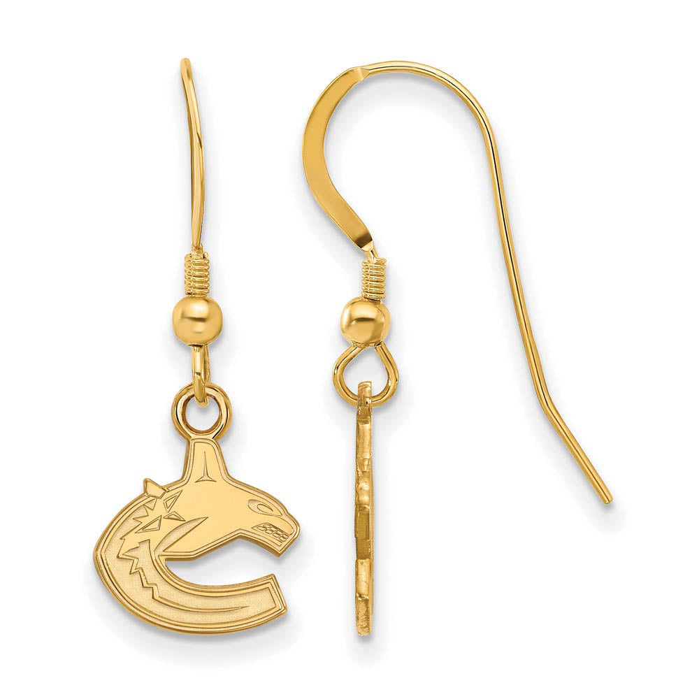 SS 14k Yellow Gold Plated NHL Vancouver Canucks XS Dangle Earrings, Item E17929 by The Black Bow Jewelry Co.