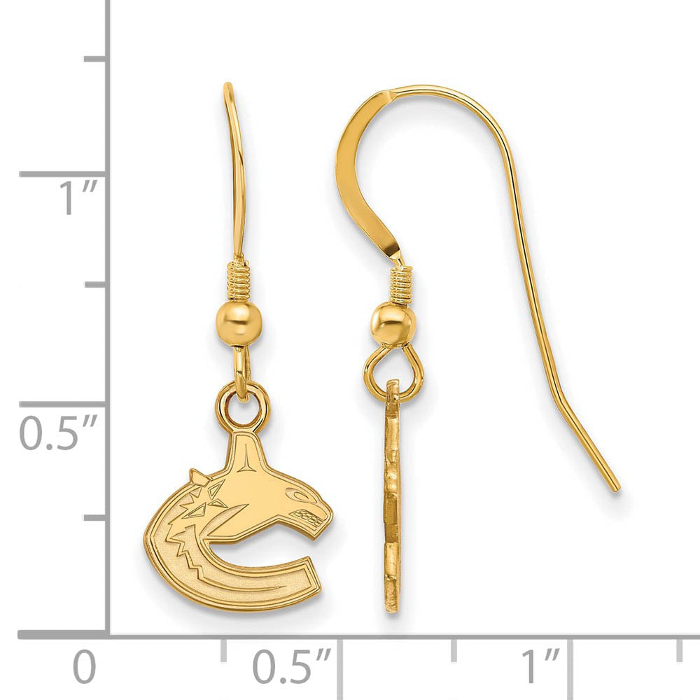 Alternate view of the SS 14k Yellow Gold Plated NHL Vancouver Canucks XS Dangle Earrings by The Black Bow Jewelry Co.