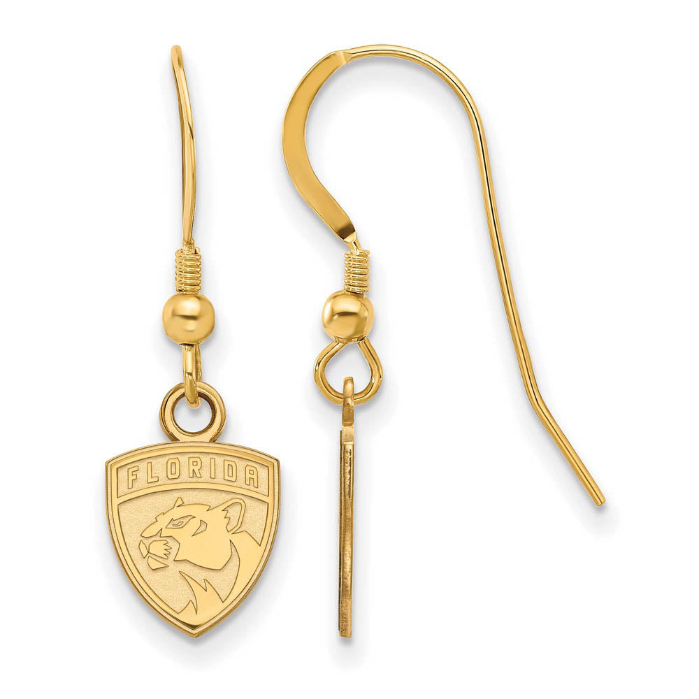 SS 14k Yellow Gold Plated NHL Florida Panthers XS Dangle Earrings, Item E17932 by The Black Bow Jewelry Co.