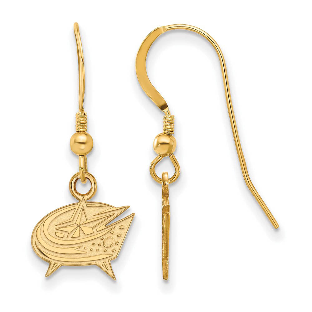 SS 14k Yellow Gold Plated NHL Columbus Blue Jackets XS Dangle Earrings, Item E17933 by The Black Bow Jewelry Co.