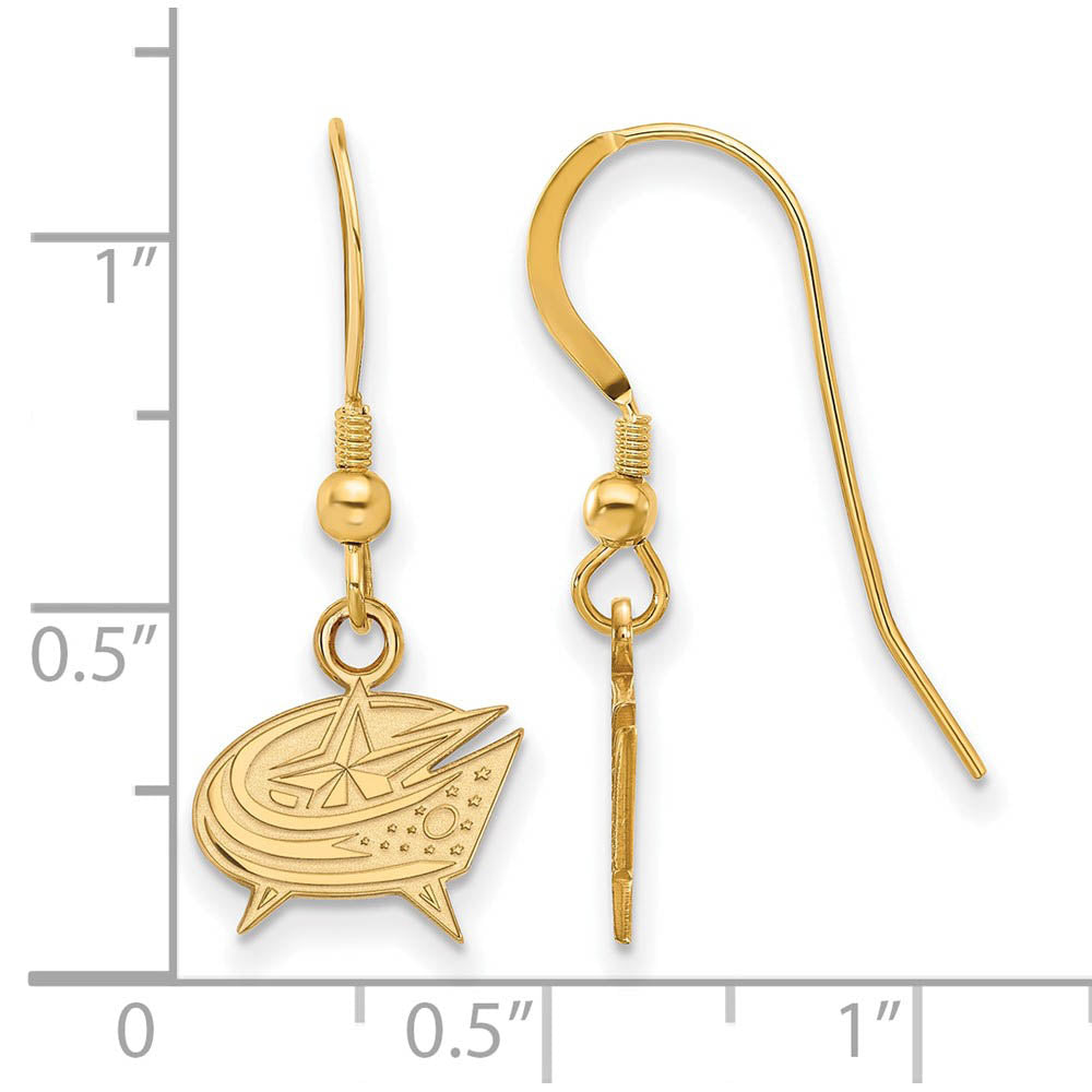 Alternate view of the SS 14k Yellow Gold Plated NHL Columbus Blue Jackets XS Dangle Earrings by The Black Bow Jewelry Co.