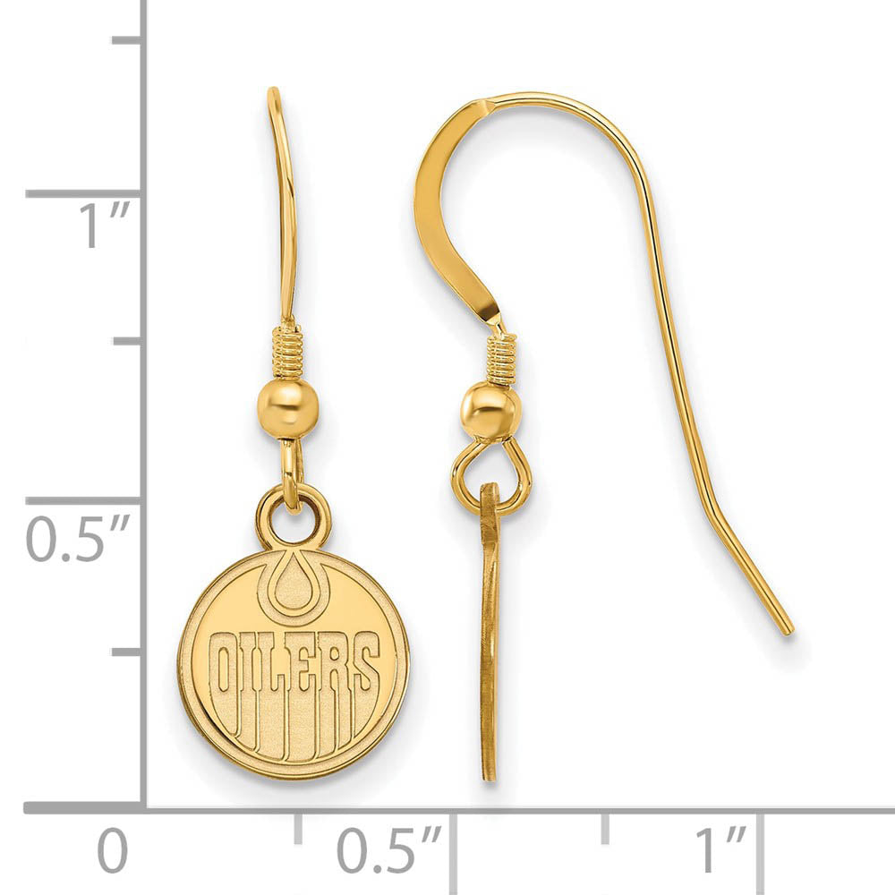 Alternate view of the SS 14k Yellow Gold Plated NHL Edmonton Oilers XS Dangle Earrings by The Black Bow Jewelry Co.