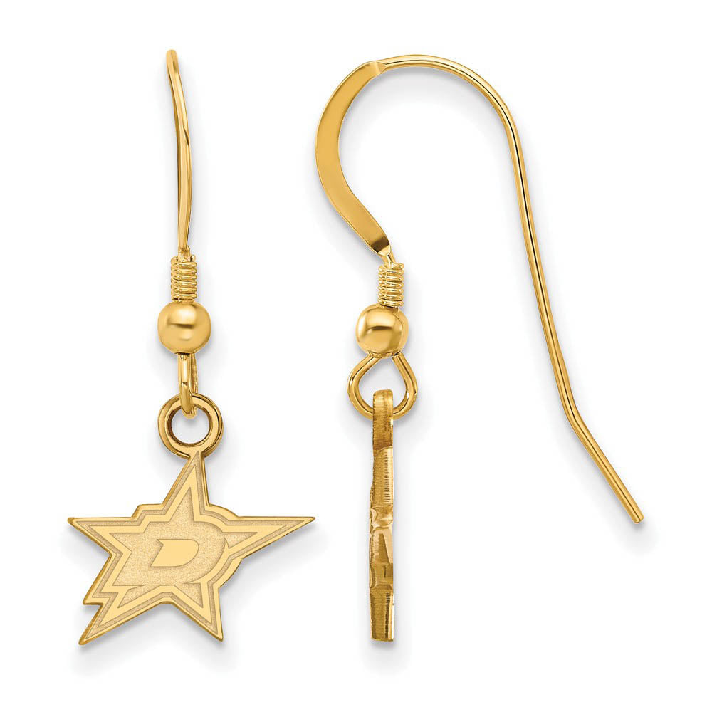 SS 14k Yellow Gold Plated NHL Dallas Stars XS Dangle Earrings, Item E17936 by The Black Bow Jewelry Co.