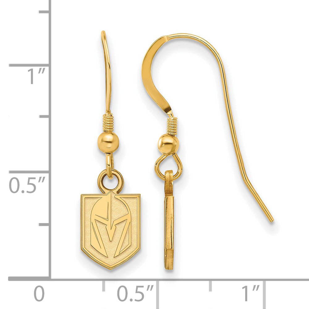 Alternate view of the SS 14k Yellow Gold Plated NHL Vegas Golden Knights XS Dangle Earrings by The Black Bow Jewelry Co.