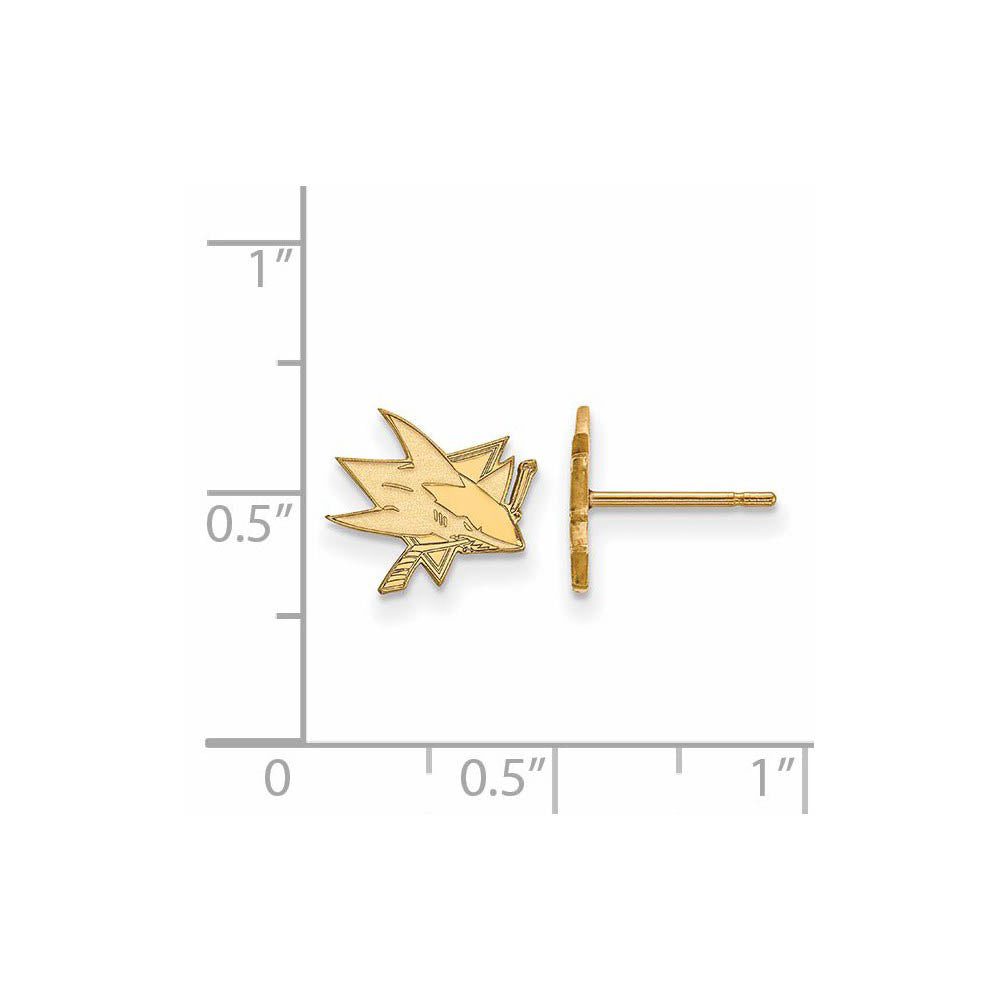 Alternate view of the SS 14k Yellow Gold Plated NHL San Jose Sharks XS Post Earrings by The Black Bow Jewelry Co.