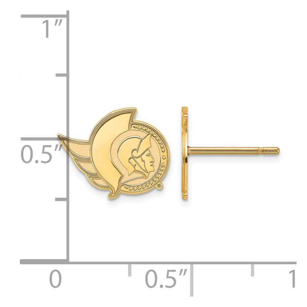 Alternate view of the SS 14k Yellow Gold Plated NHL Ottawa Senators XS Post Earrings by The Black Bow Jewelry Co.