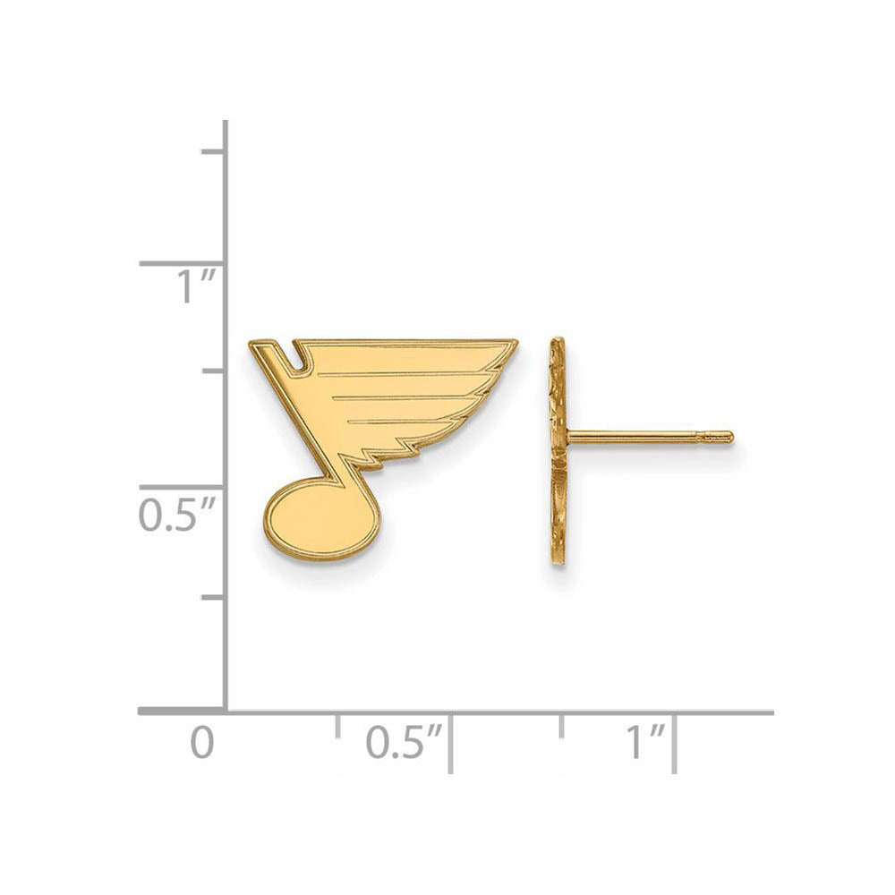 Alternate view of the SS 14k Yellow Gold Plated NHL St. Louis Blues Small Post Earrings by The Black Bow Jewelry Co.