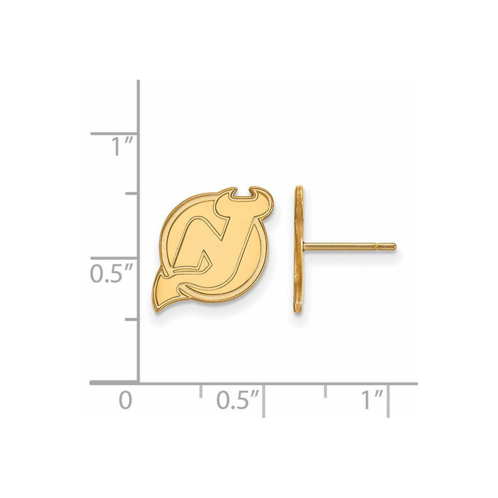 Alternate view of the SS 14k Yellow Gold Plated NHL New Jersey Devils Small Post Earrings by The Black Bow Jewelry Co.
