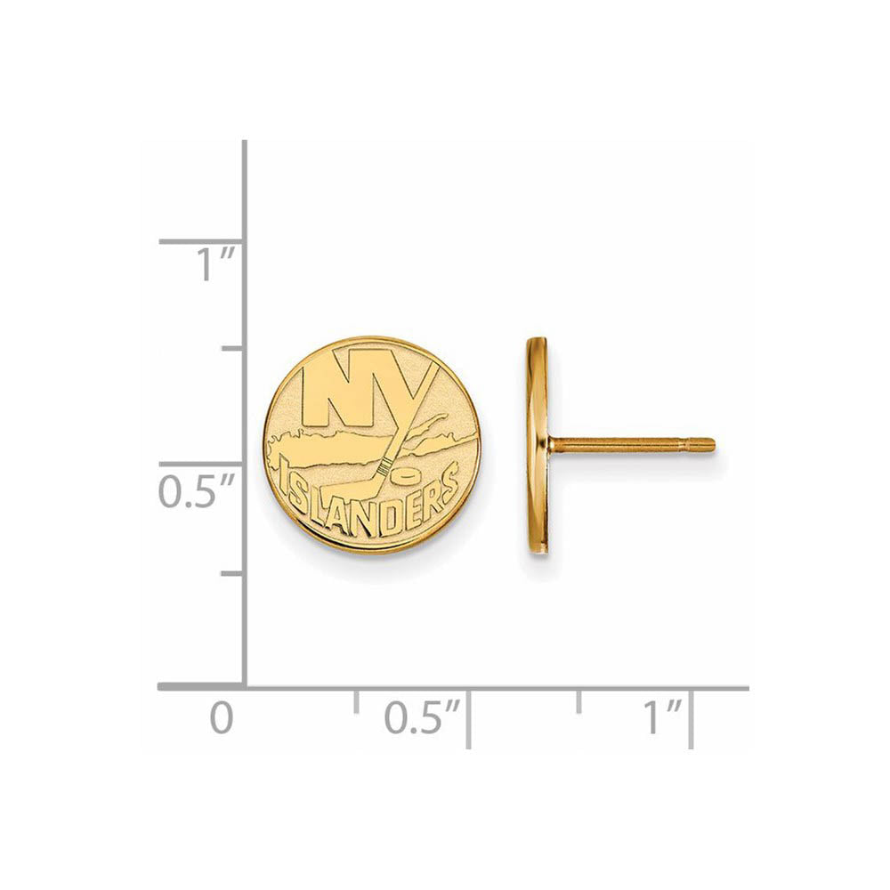 Alternate view of the SS 14k Yellow Gold Plated NHL New York Islanders Small Post Earrings by The Black Bow Jewelry Co.