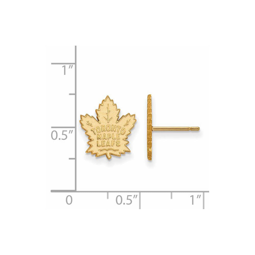 Alternate view of the SS 14k Yellow Gold Plated NHL Toronto Maple Leafs Small Post Earrings by The Black Bow Jewelry Co.