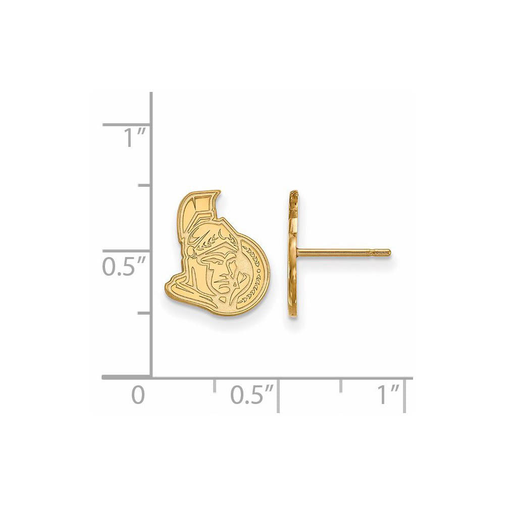 Alternate view of the SS 14k Yellow Gold Plated NHL Ottawa Senators Small Post Earrings by The Black Bow Jewelry Co.