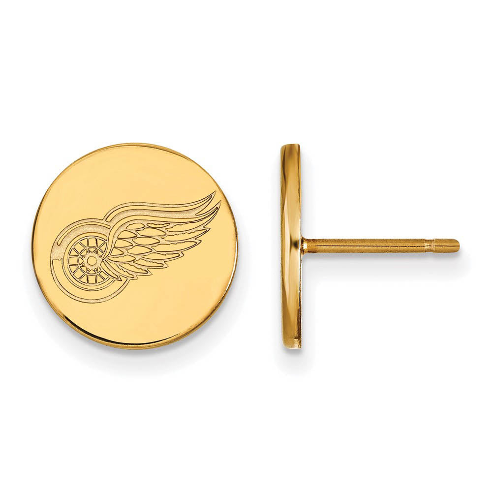 SS 14k Yellow Gold Plated NHL Detroit Red Wings SM Disc Post Earrings, Item E17985 by The Black Bow Jewelry Co.