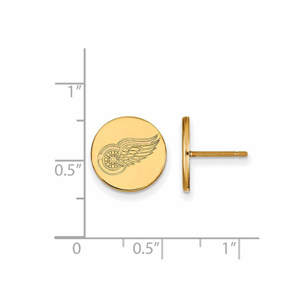 Alternate view of the SS 14k Yellow Gold Plated NHL Detroit Red Wings SM Disc Post Earrings by The Black Bow Jewelry Co.