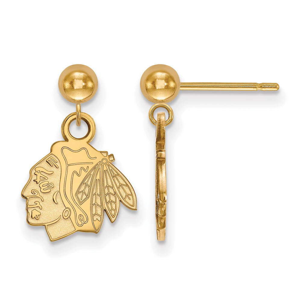 SS 14k Yellow Gold Plated NHL Chicago Blackhawks Ball Dangle Earrings, Item E17990 by The Black Bow Jewelry Co.