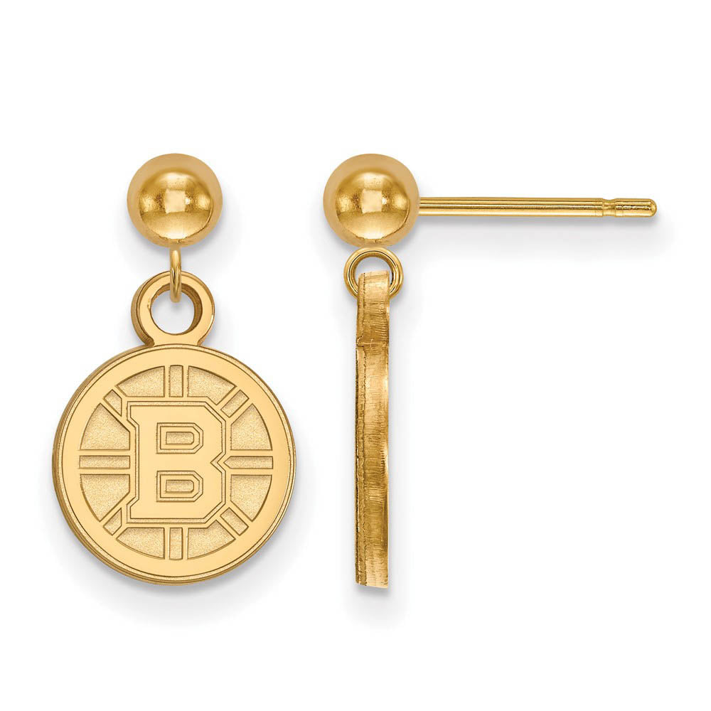 SS 14k Yellow Gold Plated NHL Boston Bruins XS Ball Dangle Earrings, Item E17991 by The Black Bow Jewelry Co.