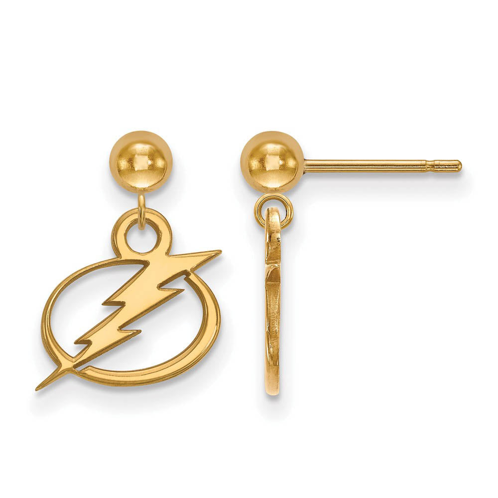 SS 14k Yellow Gold Plated NHL Tampa Bay Lightning Ball Dangle Earrings, Item E17992 by The Black Bow Jewelry Co.