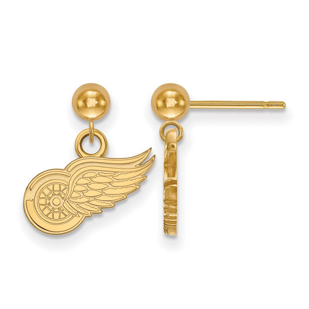 SS 14k Yellow Gold Plated NHL Detroit Red Wings Ball Dangle Earrings, Item E17994 by The Black Bow Jewelry Co.