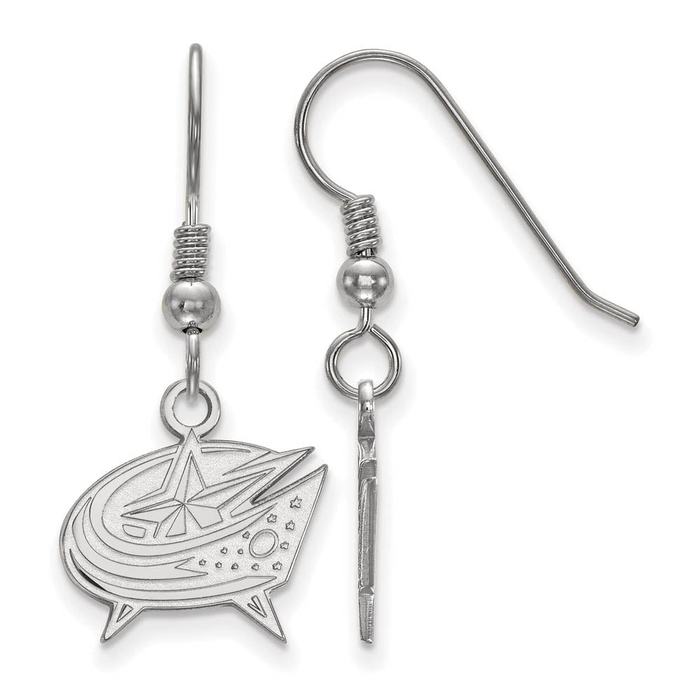 Sterling Silver NHL Columbus Blue Jackets SM Dangle Earrings, Item E17996 by The Black Bow Jewelry Co.