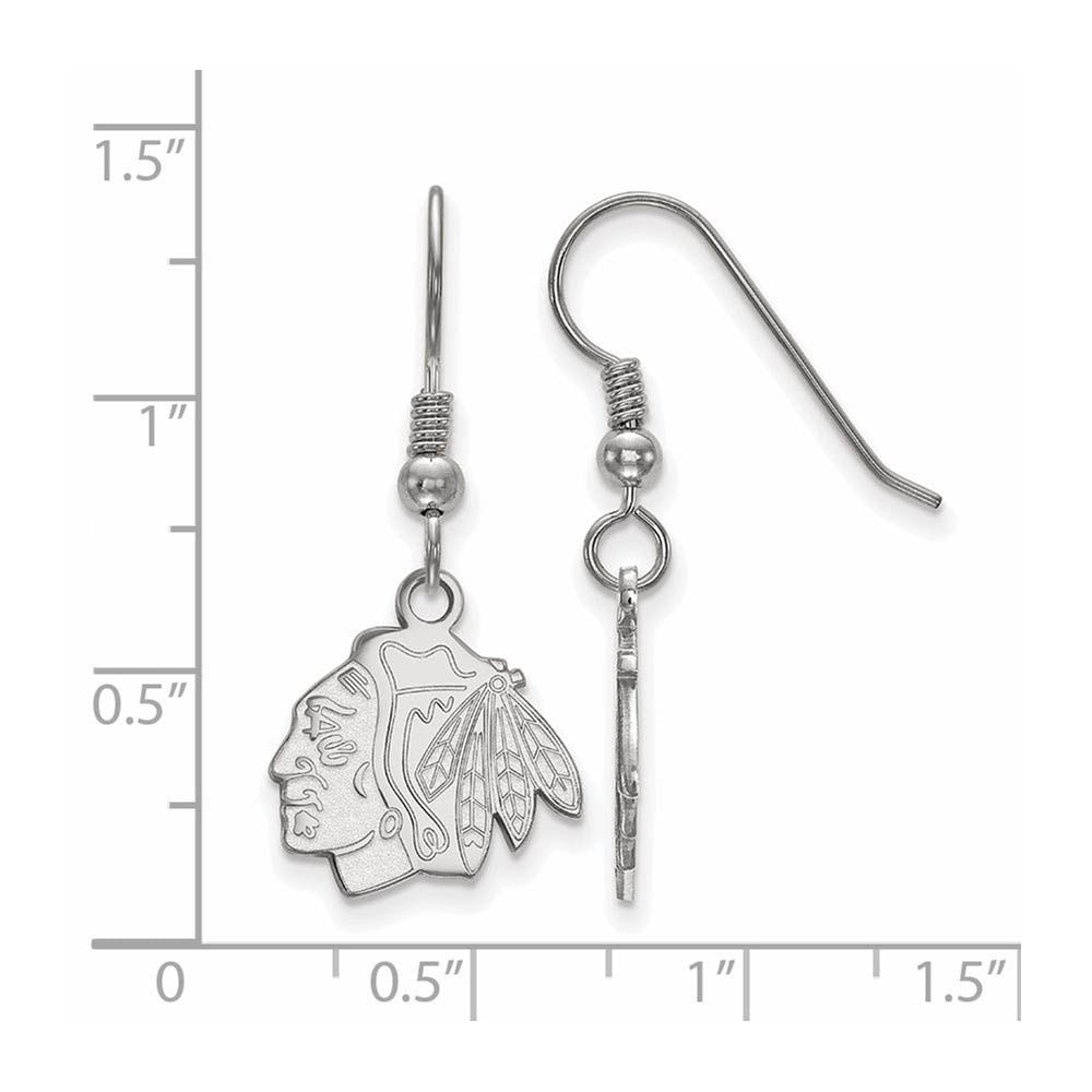 Alternate view of the Sterling Silver NHL Chicago Blackhawks Small Dangle Earrings by The Black Bow Jewelry Co.