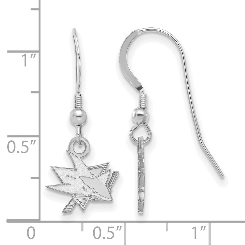 Alternate view of the Sterling Silver NHL San Jose Sharks XS Dangle Earrings by The Black Bow Jewelry Co.