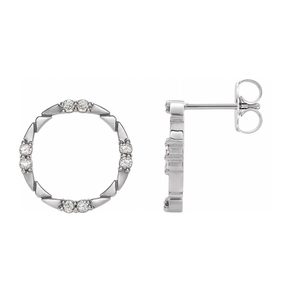 14K Yellow or White Gold 1/5Ctw Diamond 14mm Geometric Circle Earrings, Item E18480 by The Black Bow Jewelry Co.
