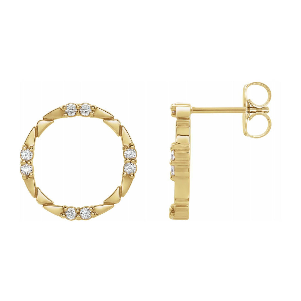 Alternate view of the 14K Yellow or White Gold 1/5Ctw Diamond 14mm Geometric Circle Earrings by The Black Bow Jewelry Co.