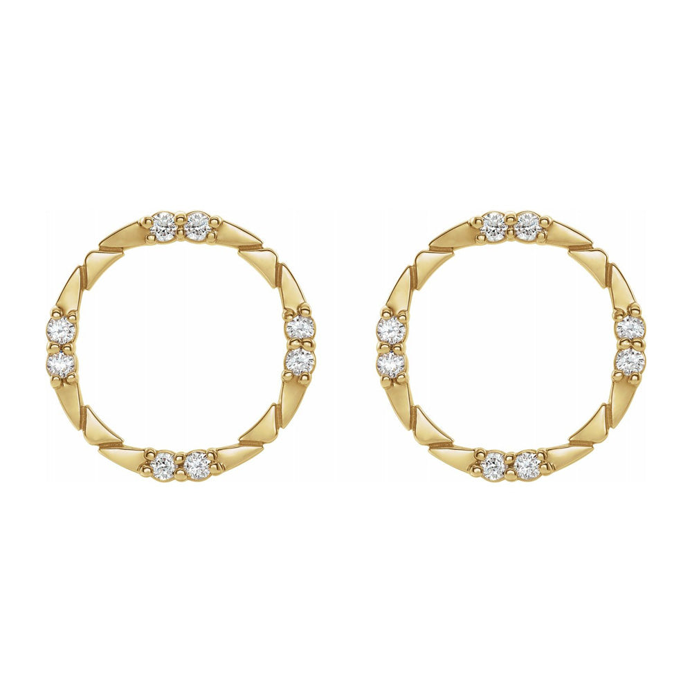 Alternate view of the 14K Yellow Gold 1/5 CTW Diamond 14mm Geometric Circle Earrings by The Black Bow Jewelry Co.